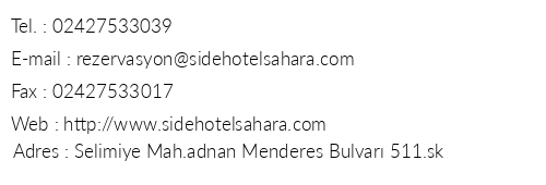 Sahara Hotel telefon numaralar, faks, e-mail, posta adresi ve iletiim bilgileri